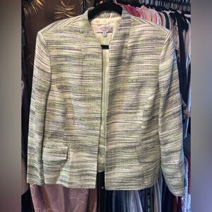 Kasper set Light Green Textured Open-Front Jacket and matching skirt